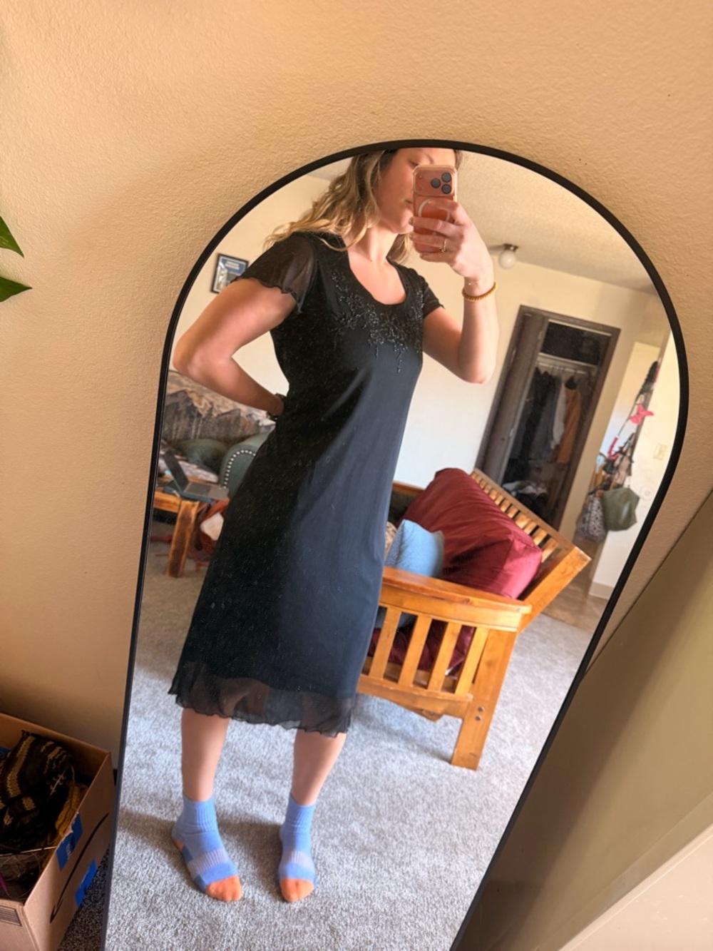 AGB Byer California Black Dress with Sheer Trim